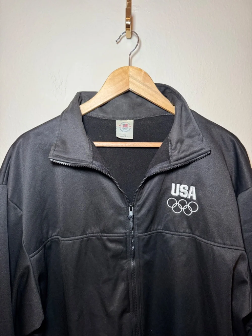 Vintage USA Olympic Committee Track Jacket XXL Black Full Zip Americana Y2K